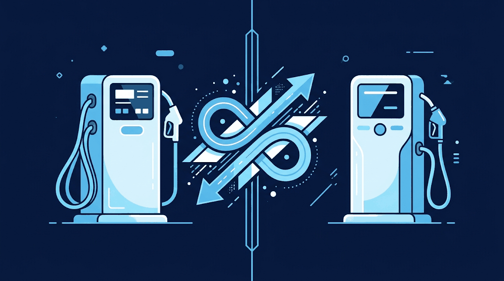 Illustration de la comparaison des prix du carburant de part et d'autre d'une frontière