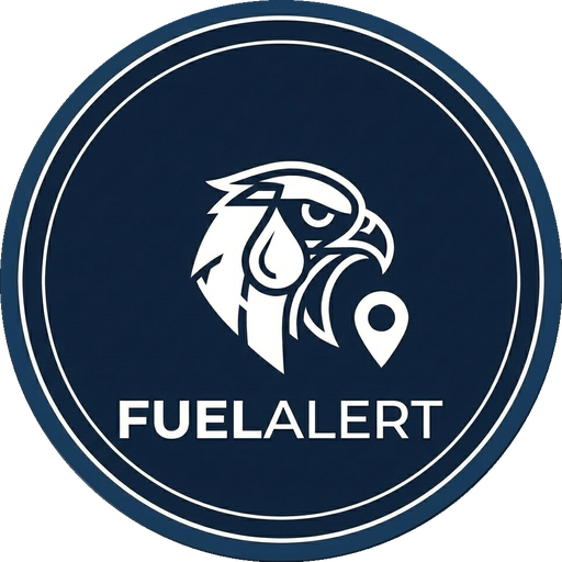 Logo FuelAlert : un faucon avec une goutte de carburant et un repère de localisation